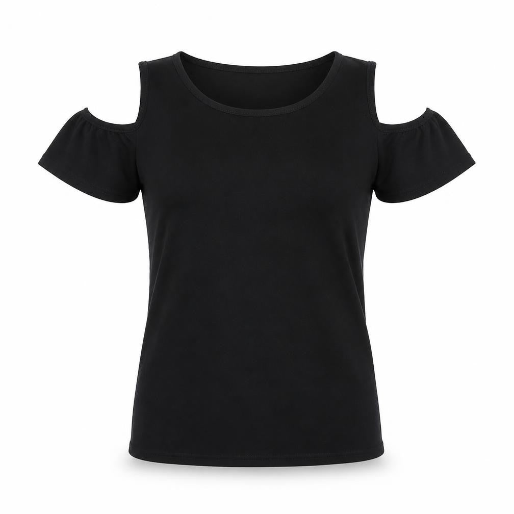 Papaya Womens Black  Polyester Basic Blouse Size 10 Round Neck - Cold Shoulder
