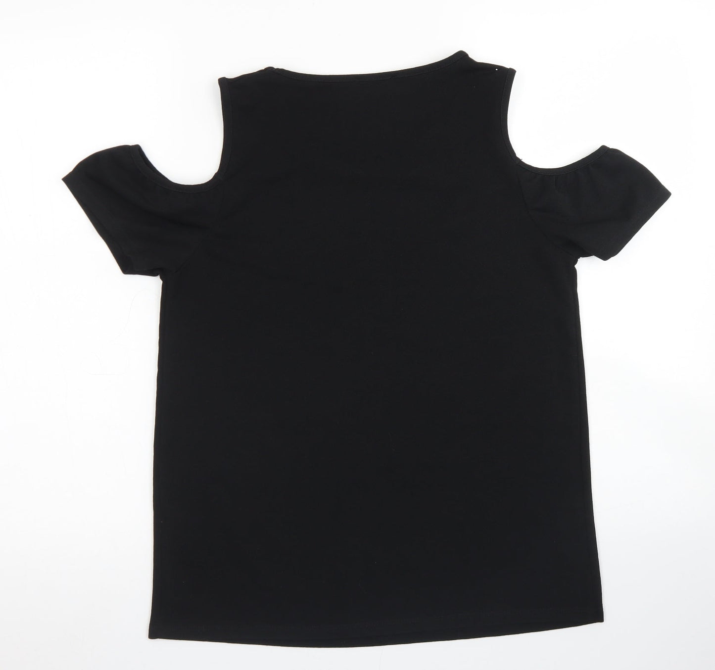 Papaya Womens Black  Polyester Basic Blouse Size 10 Round Neck - Cold Shoulder