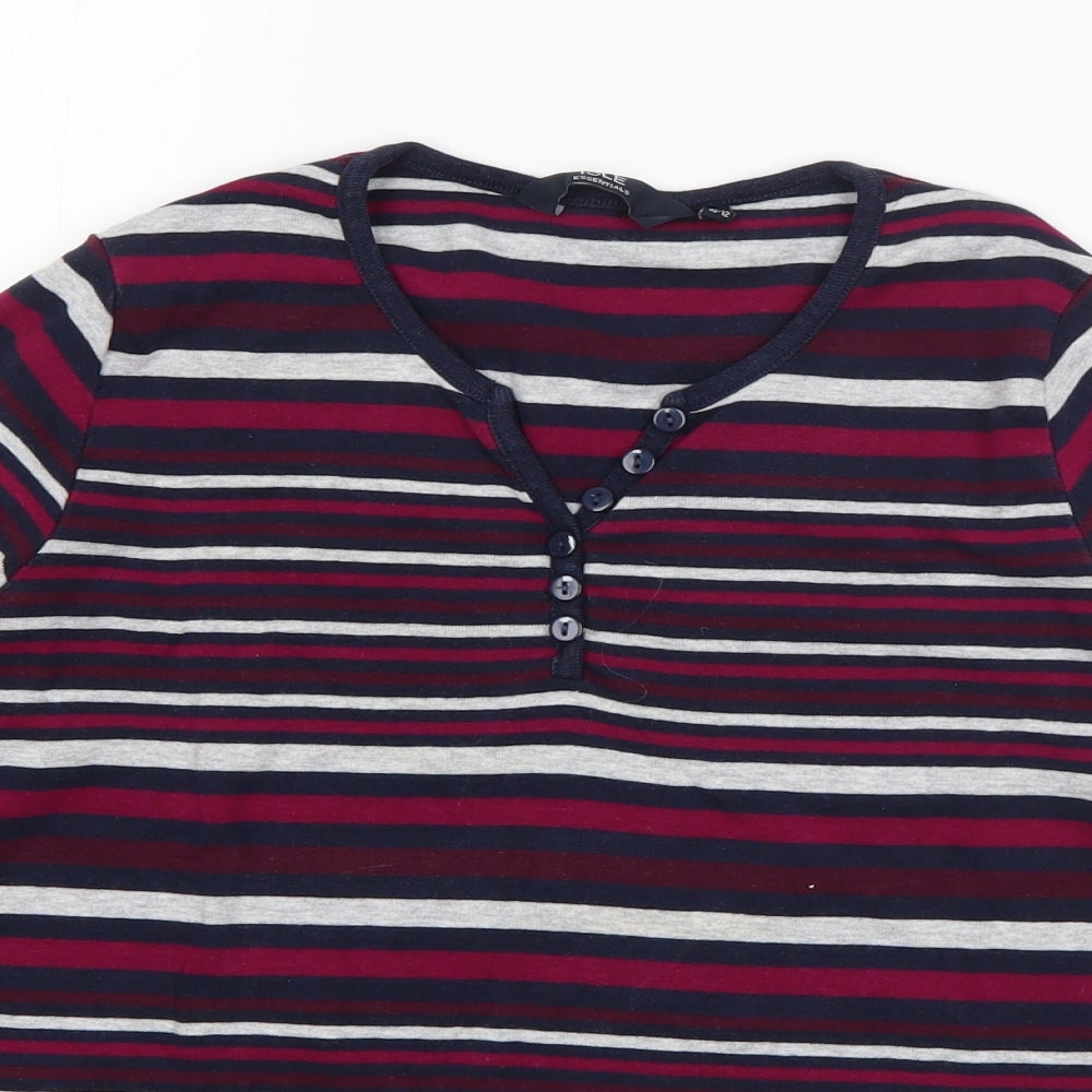 Isle Womens Pink Striped Cotton Basic T-Shirt Size 10 V-Neck