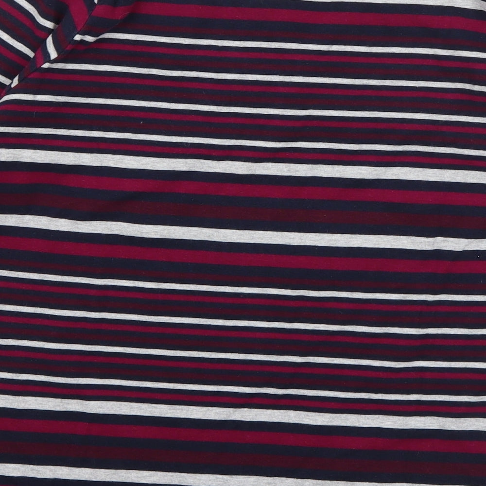 Isle Womens Pink Striped Cotton Basic T-Shirt Size 10 V-Neck