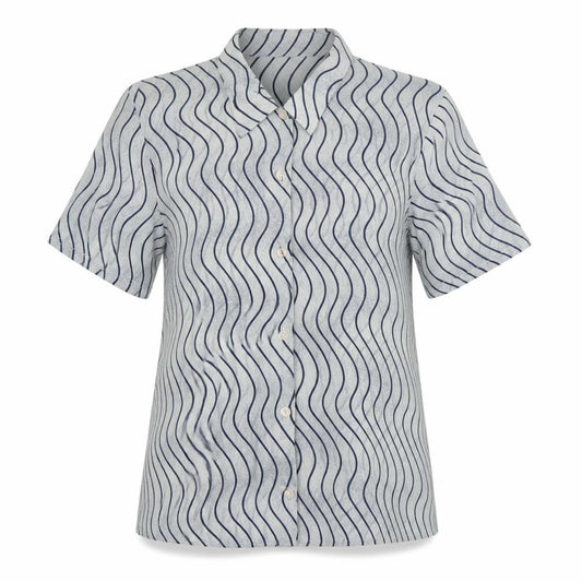 Preworn Womens Grey Striped Polyester Basic Blouse Size 12 Collared