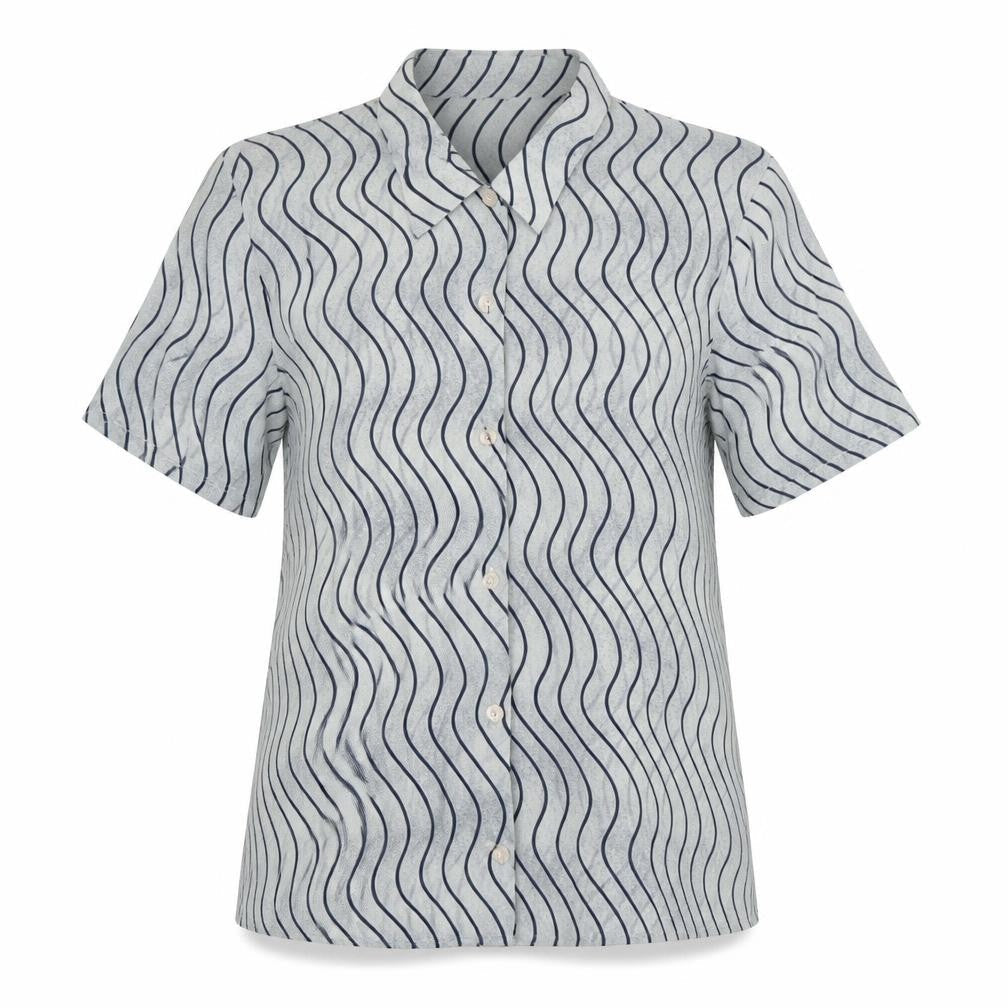 Preworn Womens Grey Striped Polyester Basic Blouse Size 12 Collared