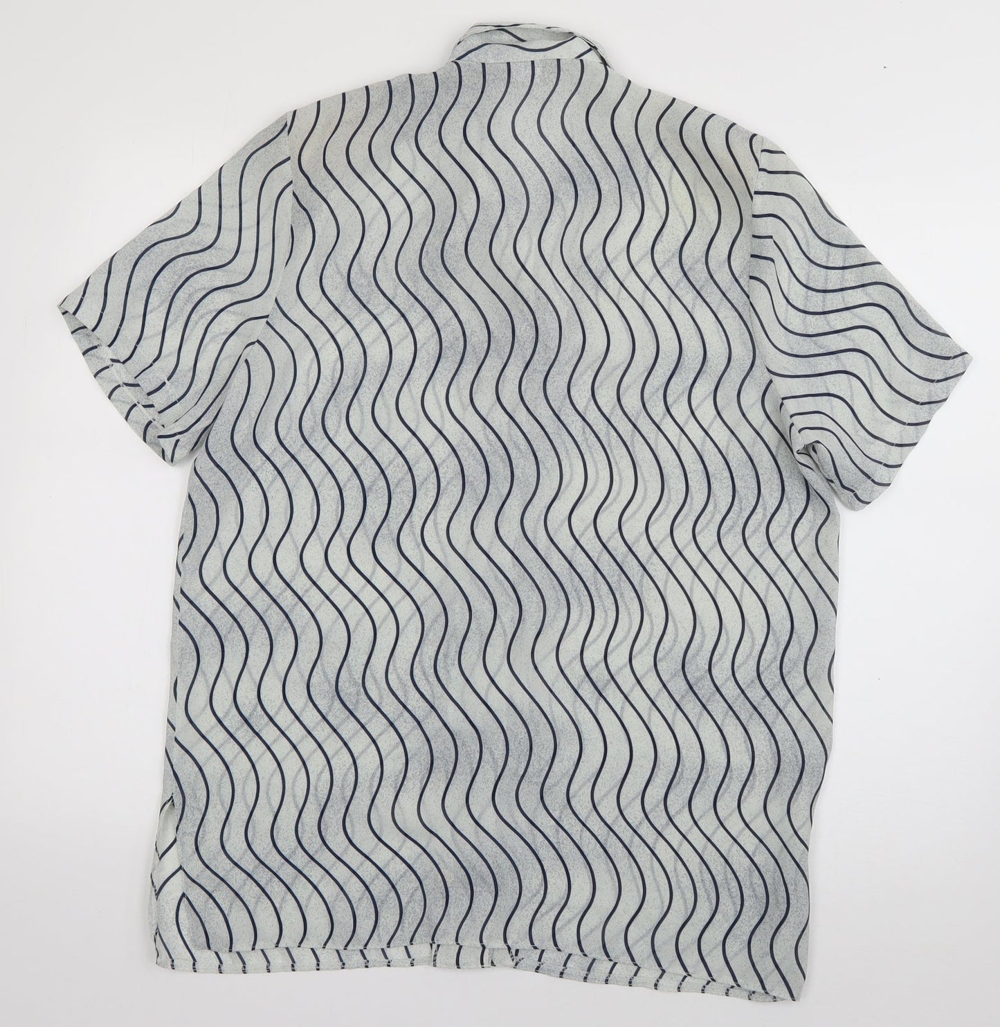 Preworn Womens Grey Striped Polyester Basic Blouse Size 12 Collared