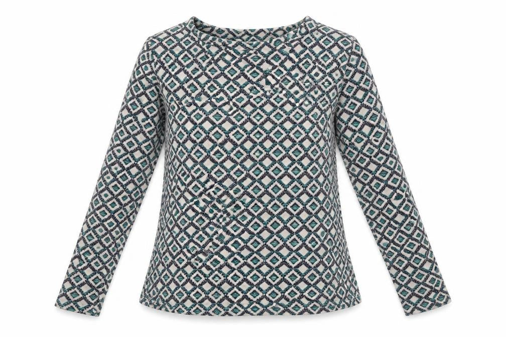 River Island Womens Blue Geometric Viscose Basic T-Shirt Size 6 Round Neck