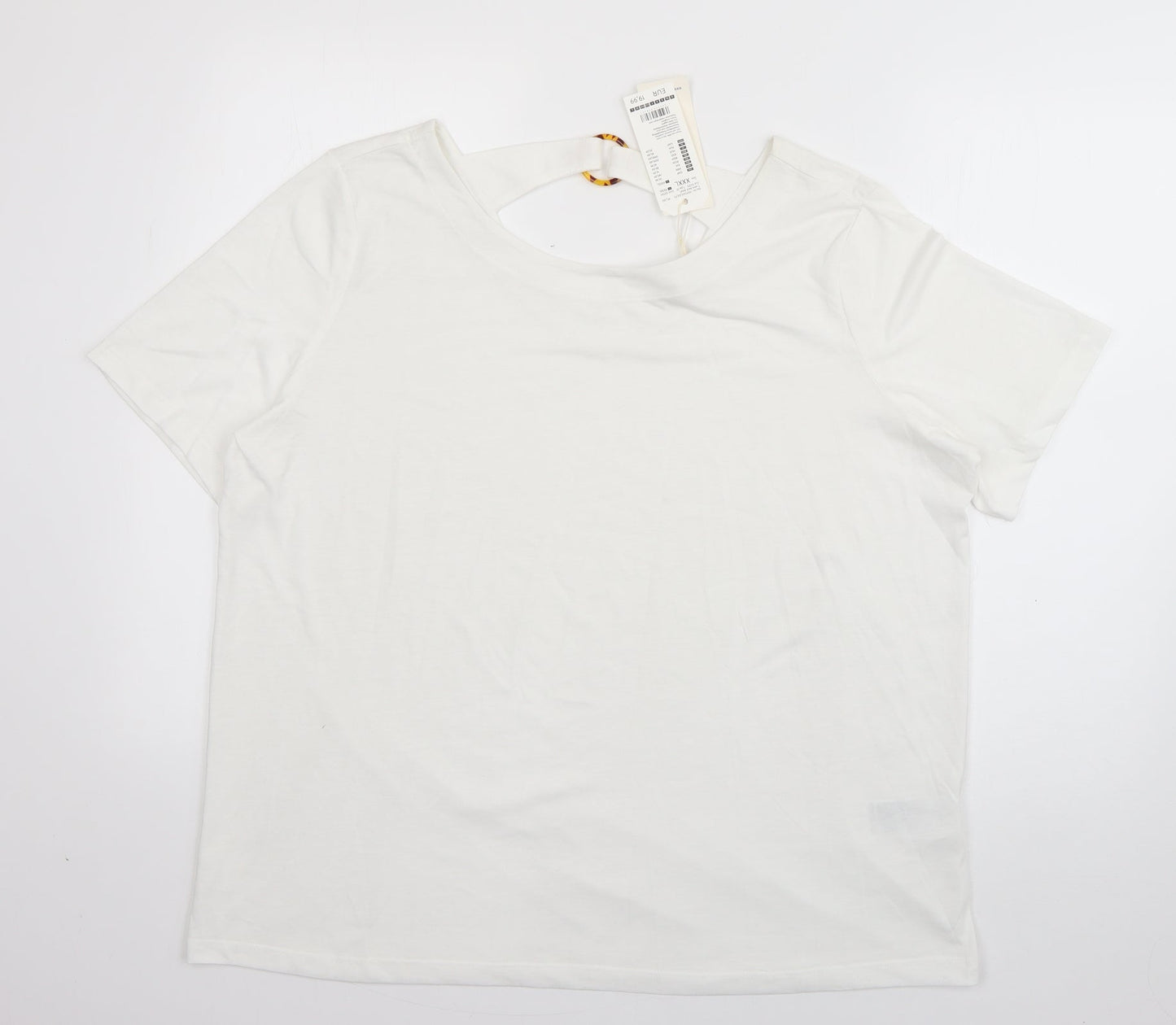 TOM TAILOR Womens White  Polyester Basic T-Shirt Size 3XL Scoop Neck