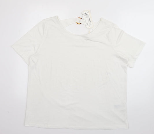 TOM TAILOR Womens White  Polyester Basic T-Shirt Size 3XL Scoop Neck