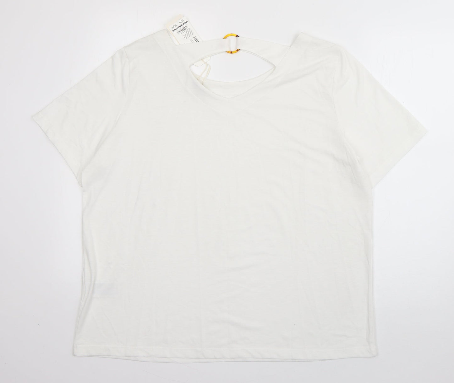 TOM TAILOR Womens White  Polyester Basic T-Shirt Size 3XL Scoop Neck
