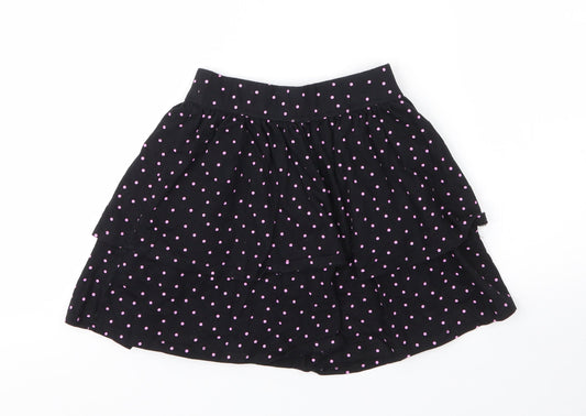 George Girls Black Spotted Cotton A-Line Skirt Size 7 Years  Regular