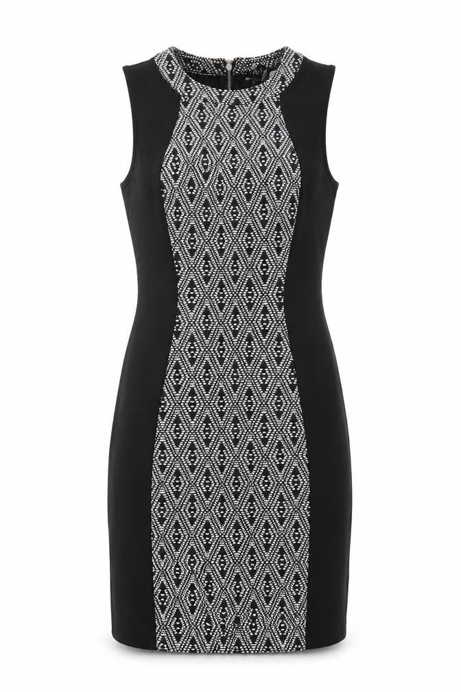 H&M Womens Black Argyle/Diamond Cotton Sheath  Size 6  Round Neck Zip