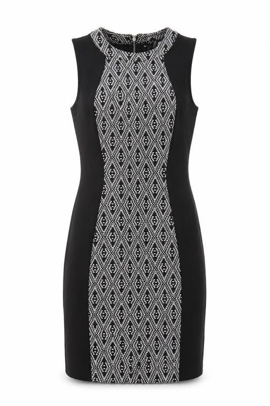 H&M Womens Black Argyle/Diamond Cotton Sheath  Size 6  Round Neck Zip