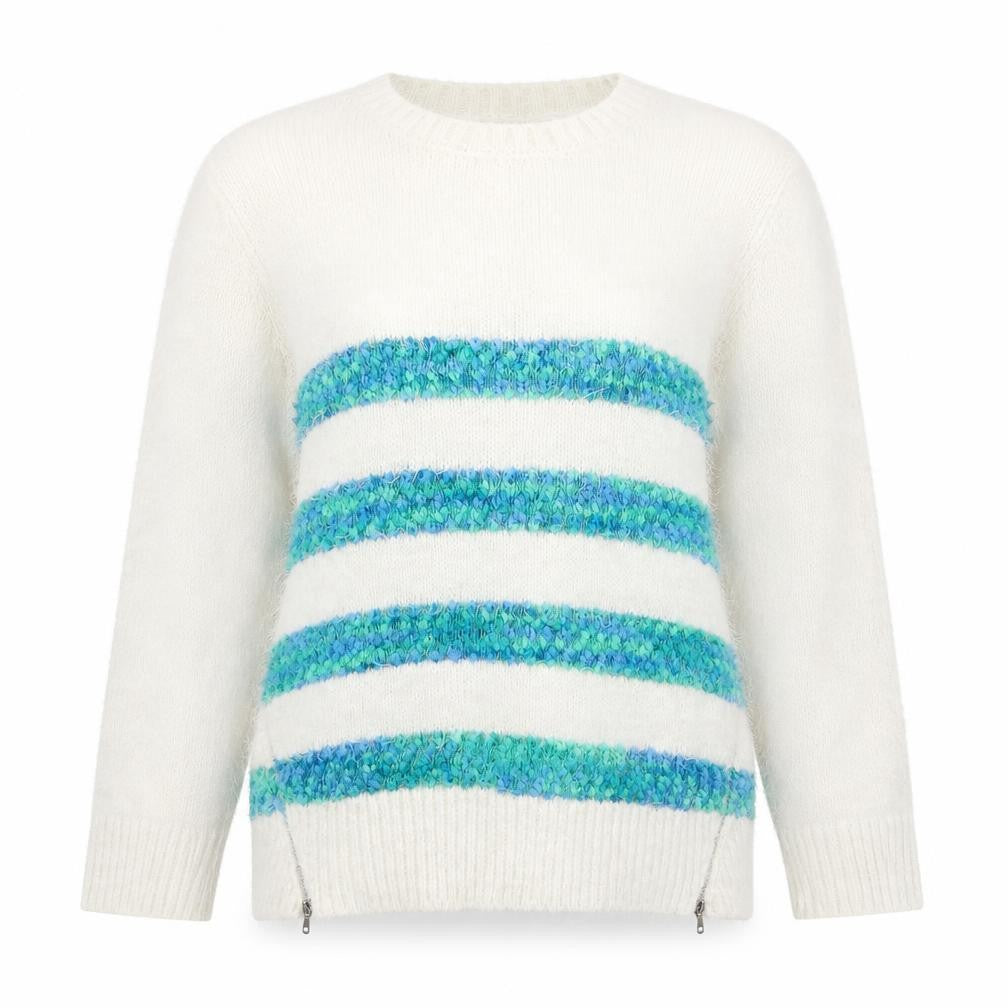 Debenhams Womens White Round Neck Striped Acrylic Pullover Jumper Size 10