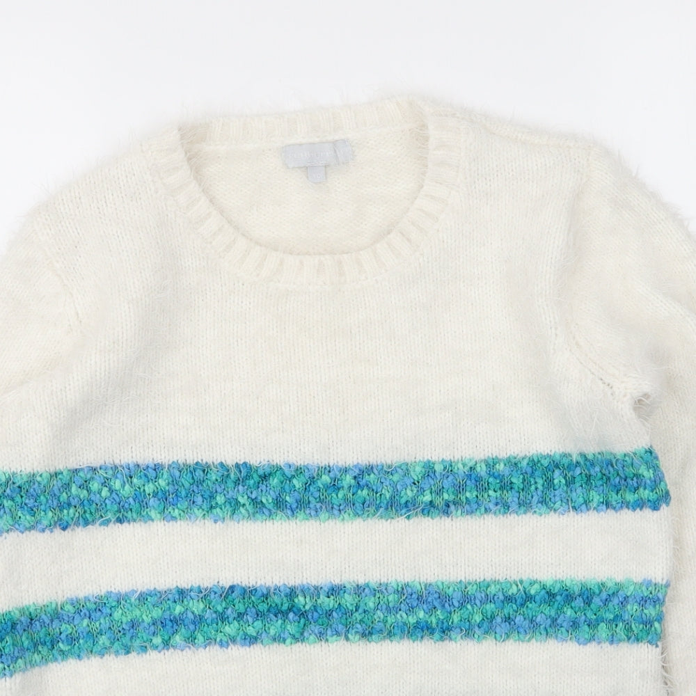 Debenhams Womens White Round Neck Striped Acrylic Pullover Jumper Size 10