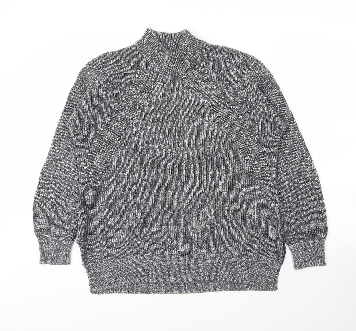 Together Womens Grey Mock Neck  Acrylic Pullover Jumper Size M