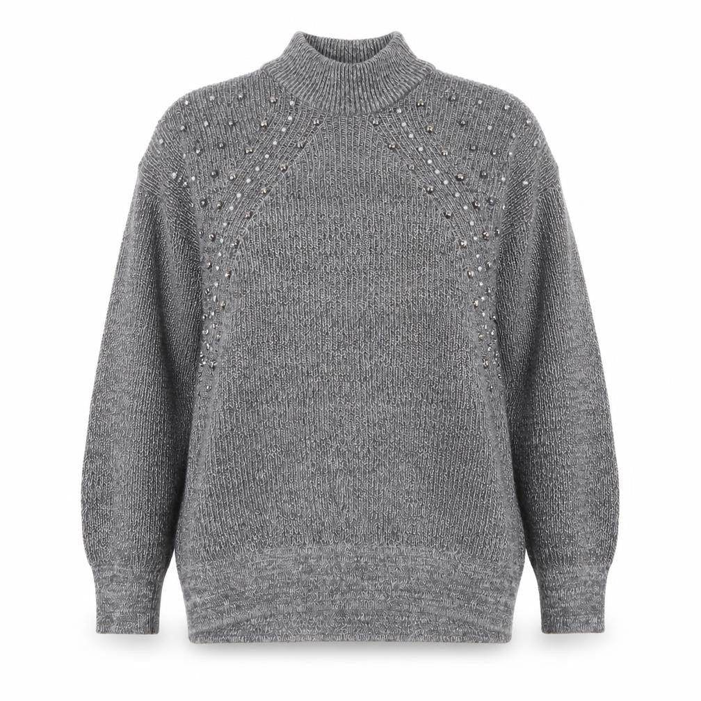 Together Womens Grey Mock Neck  Acrylic Pullover Jumper Size M