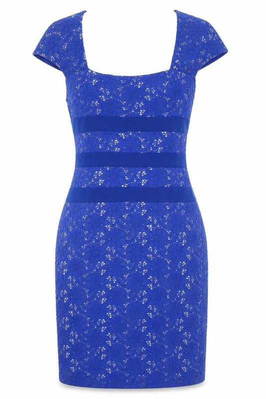 Gina Bacconi Womens Blue Floral Cotton Sheath  Size 10  Square Neck Button