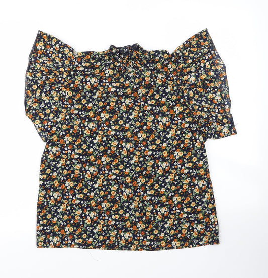 SheIn Womens Black Floral Polyester Basic Blouse Size M Mock Neck