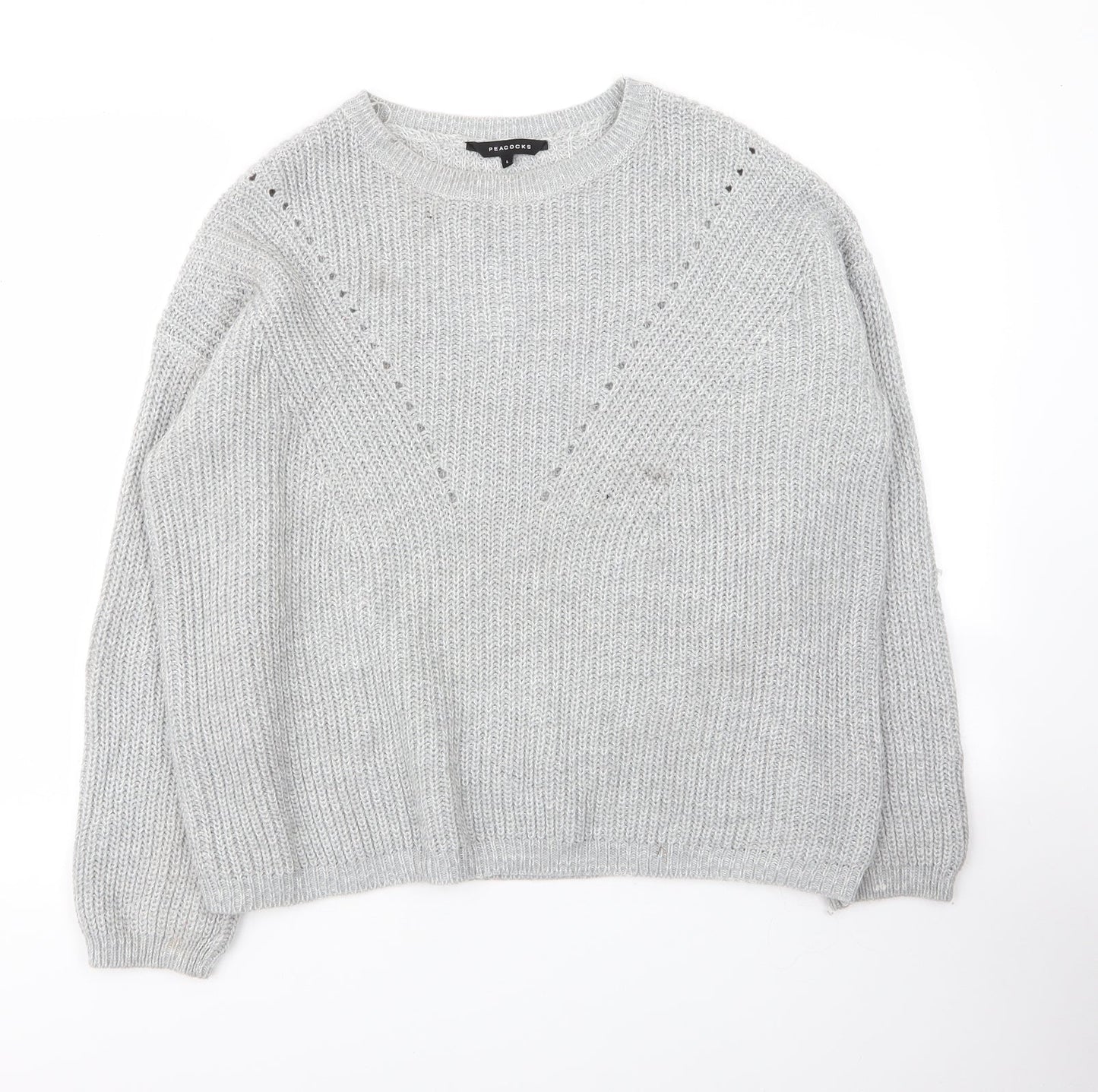 Peacocks Womens Grey Round Neck  Acrylic Pullover Jumper Size L