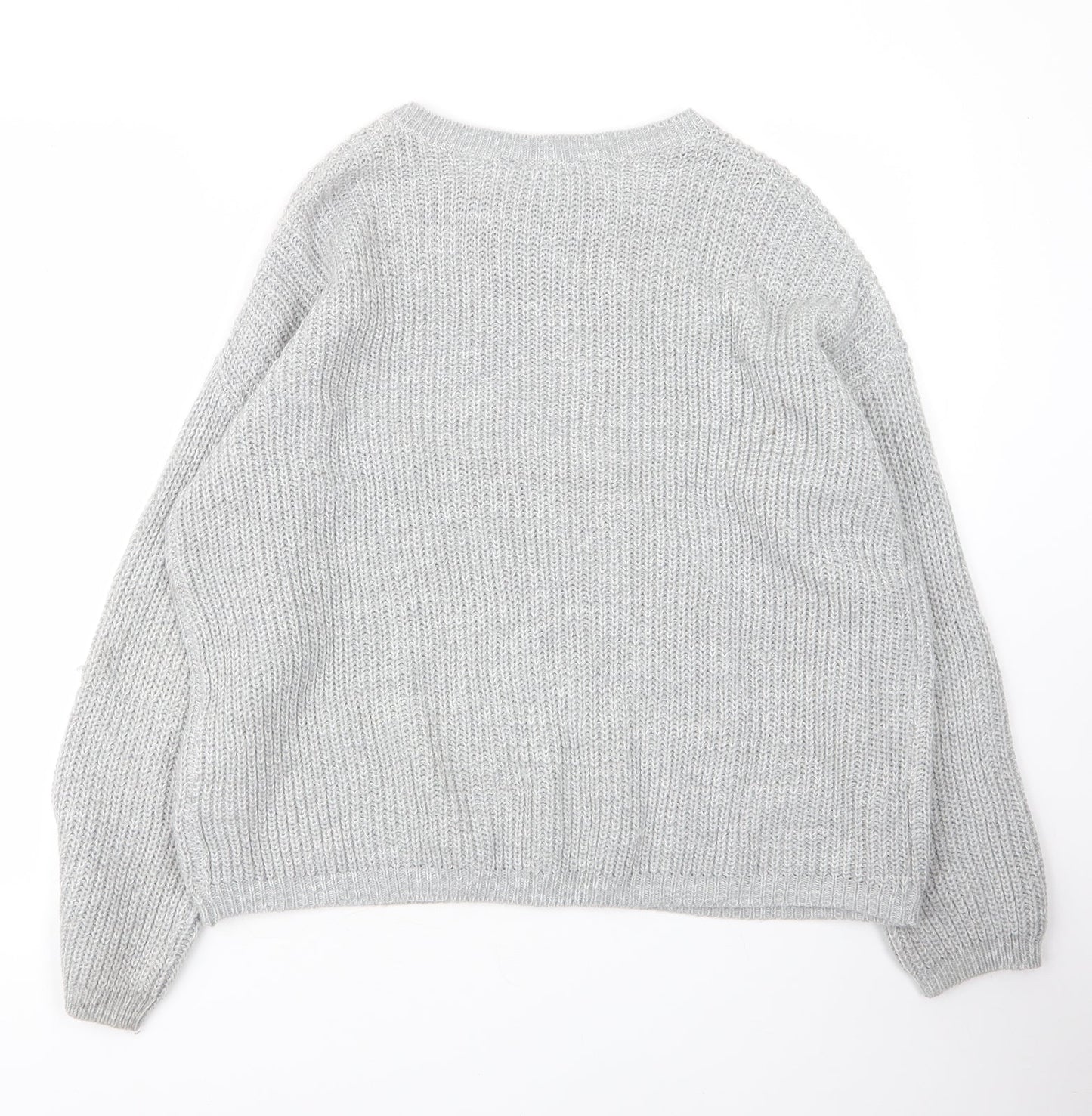 Peacocks Womens Grey Round Neck  Acrylic Pullover Jumper Size L