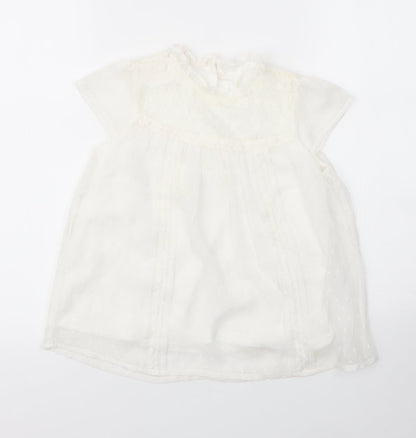 Preloved George Girls White  Nylon Basic Blouse Size 7 Years Round Neck Button - Front