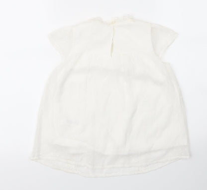 Preloved George Girls White  Nylon Basic Blouse Size 7 Years Round Neck Button - Back