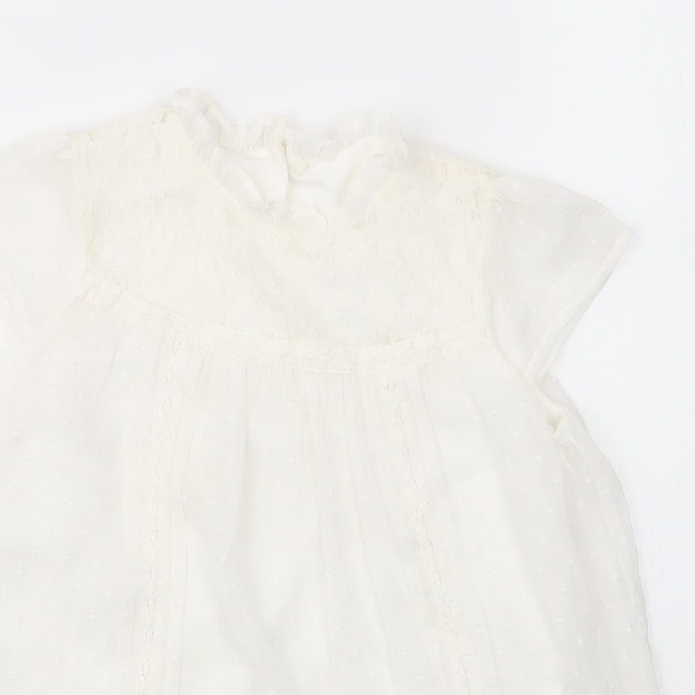 George Girls White  Nylon Basic Blouse Size 7 Years Round Neck Button