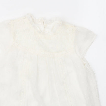 Preloved George Girls White  Nylon Basic Blouse Size 7 Years Round Neck Button - Detail