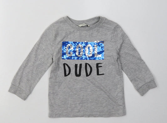 George Boys Grey  Polyester Basic Casual Size 2-3 Years Crew Neck Pullover - cool dude