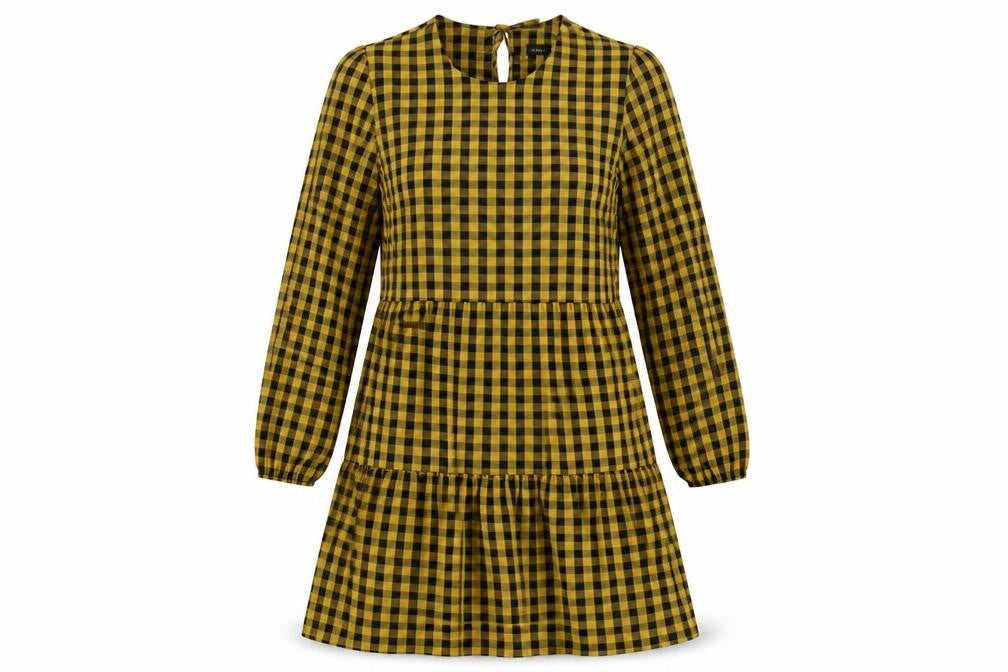 New Look Womens Yellow Check Polyester A-Line  Size 8  Crew Neck Tie