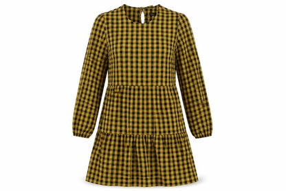 New Look Womens Yellow Check Polyester A-Line  Size 8  Crew Neck Tie