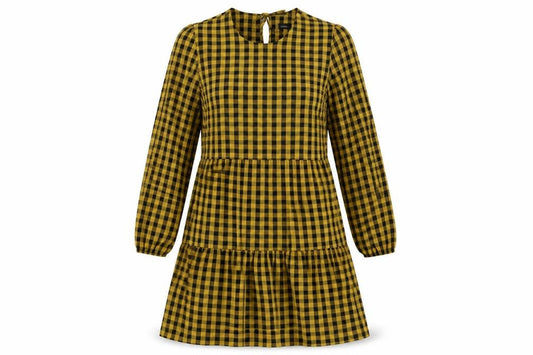 New Look Womens Yellow Check Polyester A-Line  Size 8  Crew Neck Tie