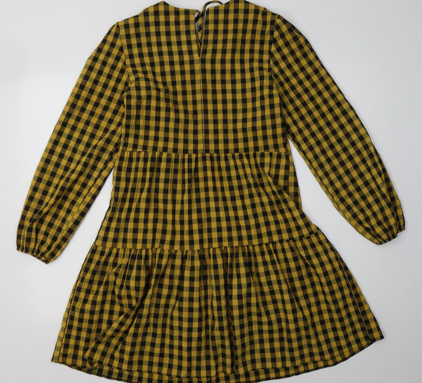 New Look Womens Yellow Check Polyester A-Line  Size 8  Crew Neck Tie