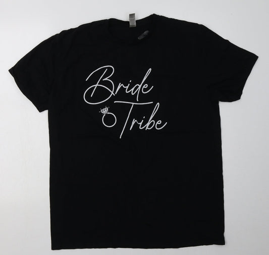 Gildan Womens Black  Cotton Basic T-Shirt Size XL Crew Neck - bride tribe