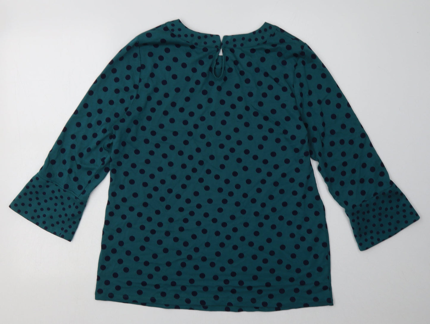 Preworn Womens Green Polka Dot Viscose Pullover Sweatshirt Size 14  Button