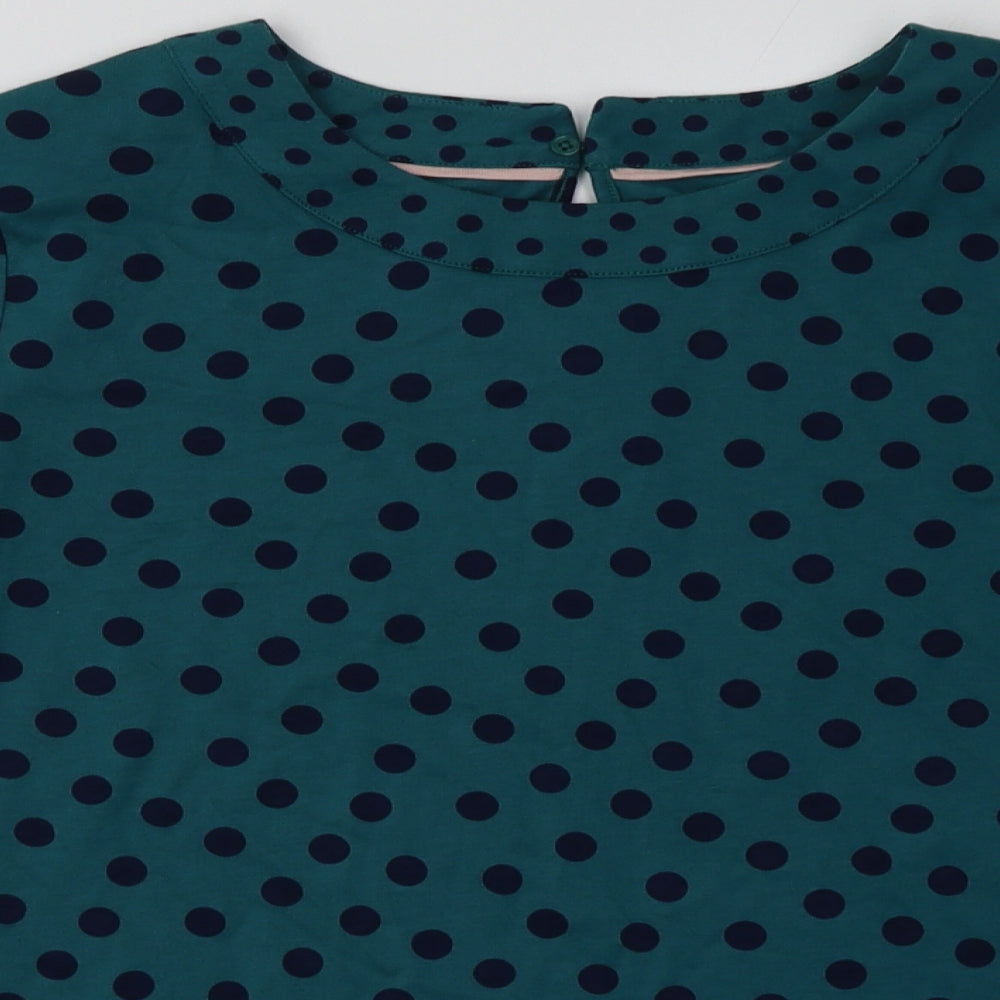 Preworn Womens Green Polka Dot Viscose Pullover Sweatshirt Size 14  Button