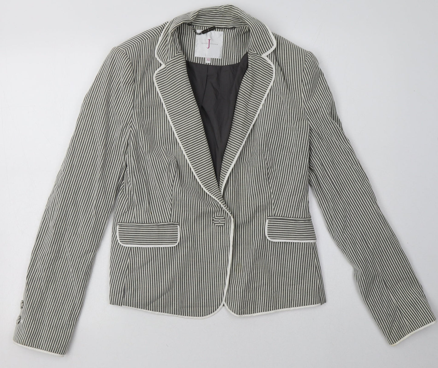 Debenhams Womens Grey Striped  Jacket Blazer Size 10  Button