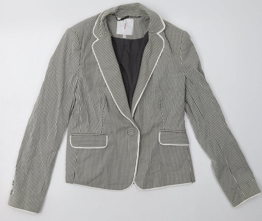 Debenhams Womens Grey Striped  Jacket Blazer Size 10  Button