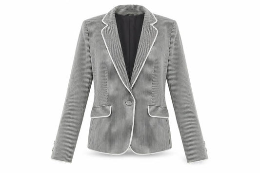 Debenhams Womens Grey Striped  Jacket Blazer Size 10  Button