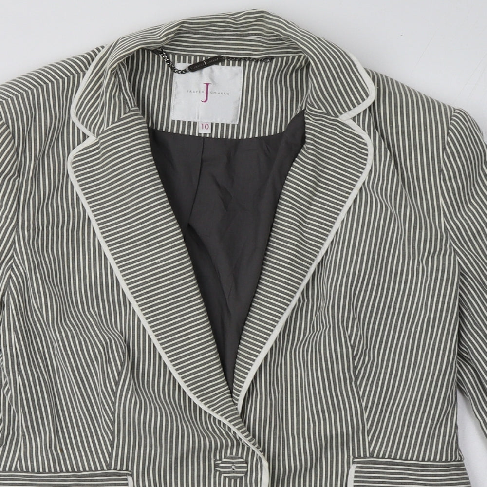 Debenhams Womens Grey Striped  Jacket Blazer Size 10  Button