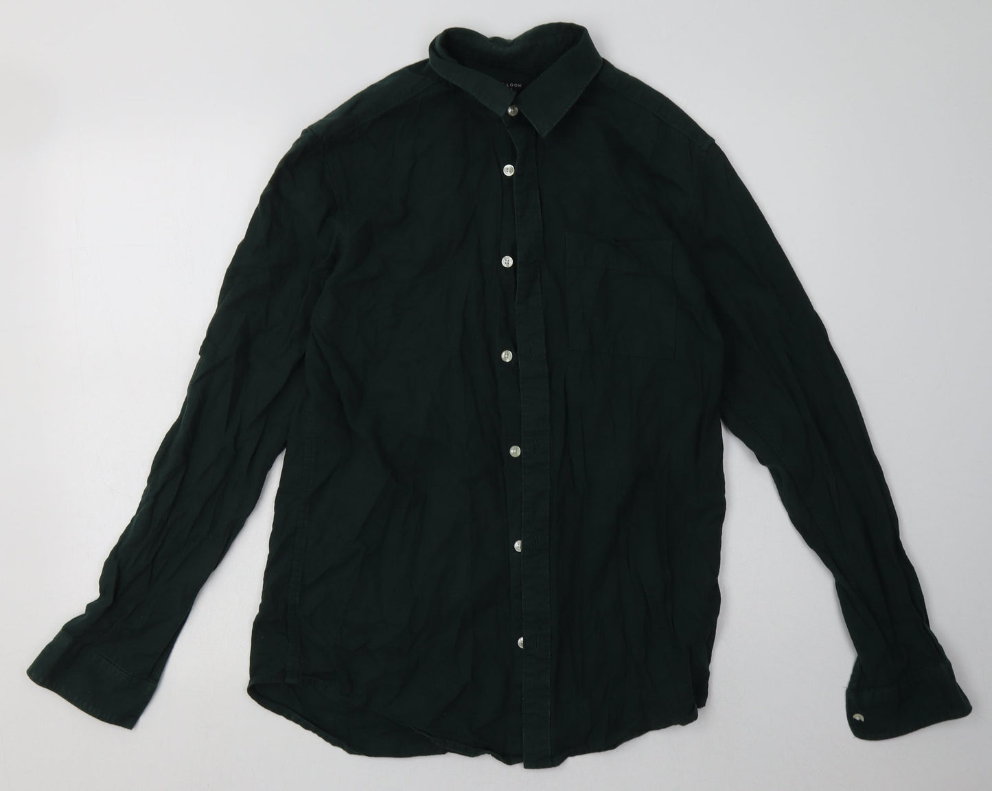 New Look Mens Green  Cotton  Button-Up Size M Collared Button