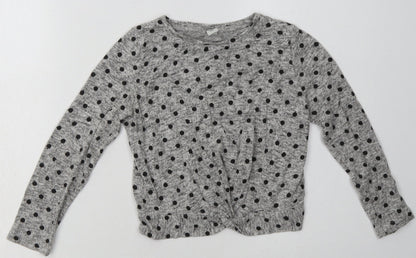TU Girls Grey Polka Dot Viscose Basic Casual Size 8 Years Crew Neck Pullover