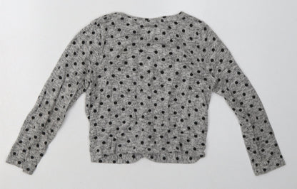 TU Girls Grey Polka Dot Viscose Basic Casual Size 8 Years Crew Neck Pullover