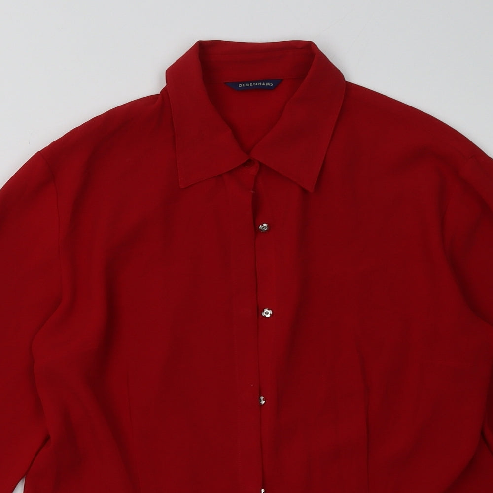 Debenhams Womens Red  Polyester Basic Button-Up Size 12 Collared