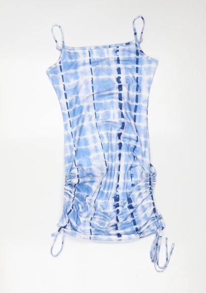 SHEIN Womens Blue Tie Dye Polyester Mini  Size XS  Square Neck  - ruched
