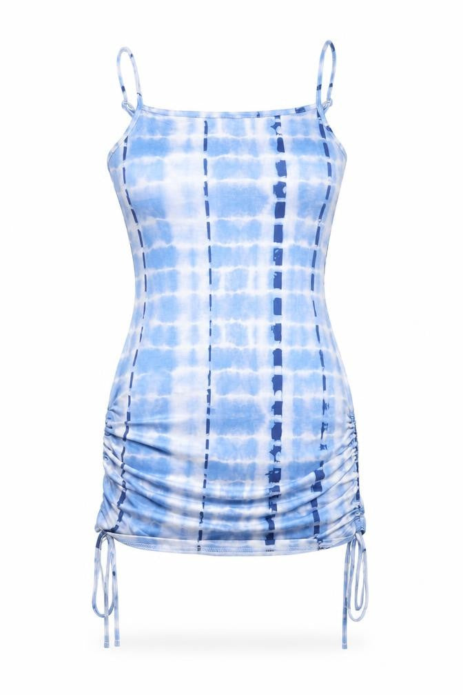 SheIn Womens Blue Tie Dye Polyester Mini  Size XS  Square Neck  - ruched
