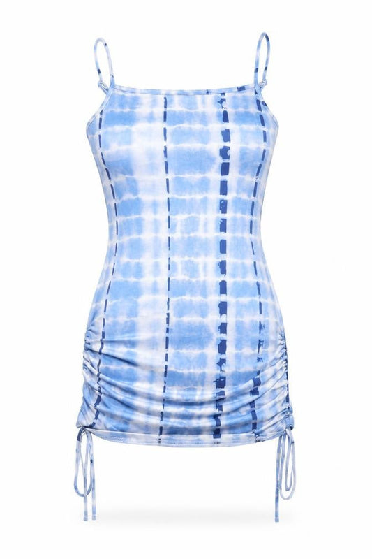 SHEIN Womens Blue Tie Dye Polyester Mini  Size XS  Square Neck  - ruched