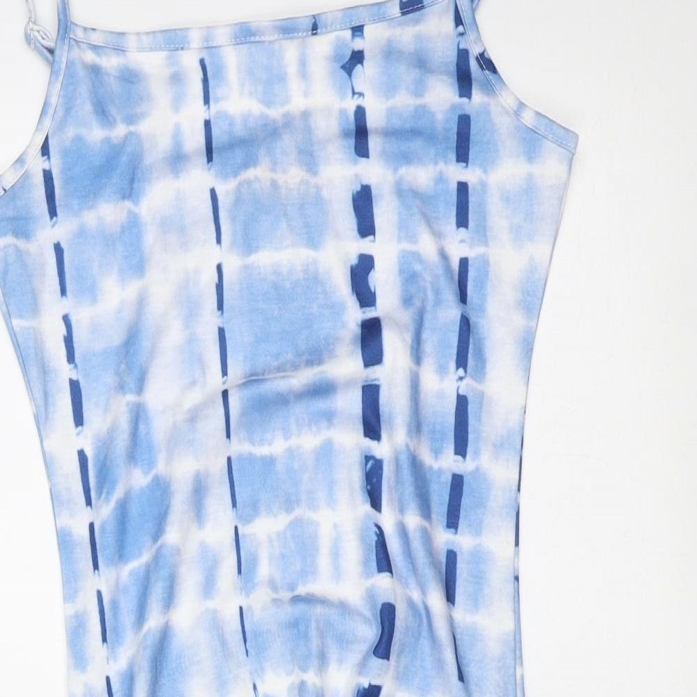 SheIn Womens Blue Tie Dye Polyester Mini  Size XS  Square Neck  - ruched
