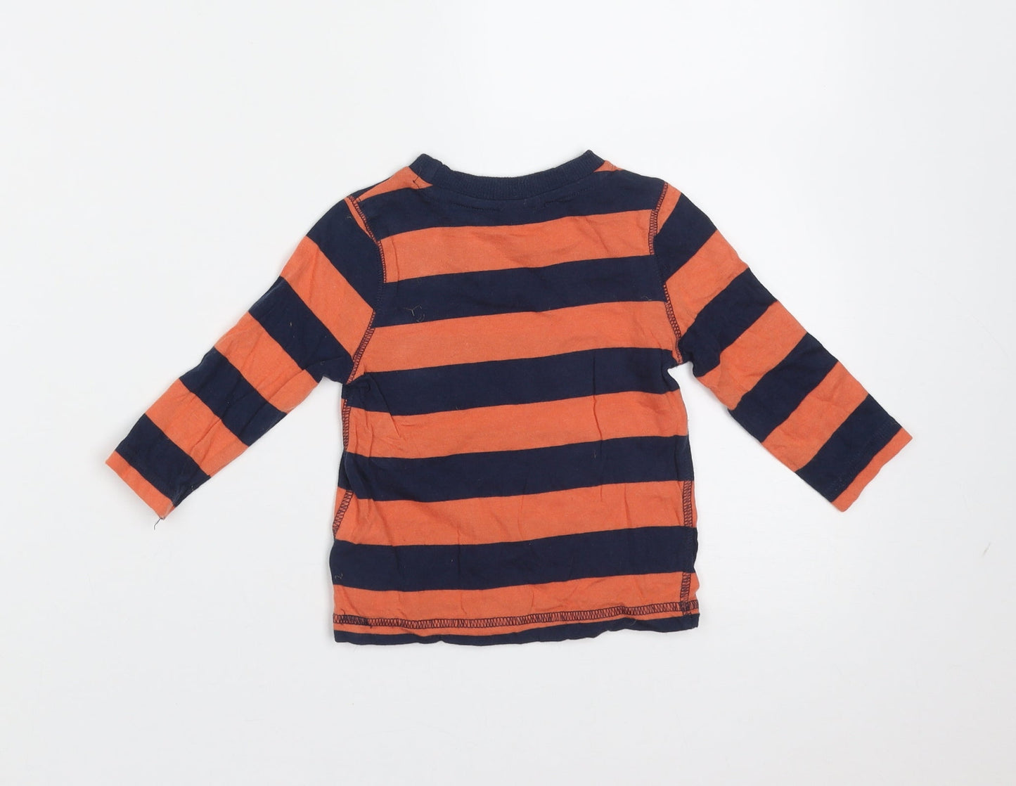 F&F Baby Blue Striped Cotton Basic T-Shirt Size 6-9 Months Round Neck