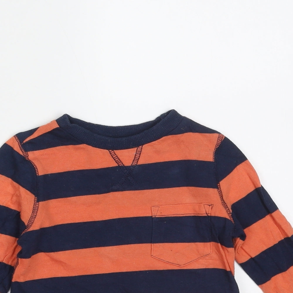 F&F Baby Blue Striped Cotton Basic T-Shirt Size 6-9 Months Round Neck