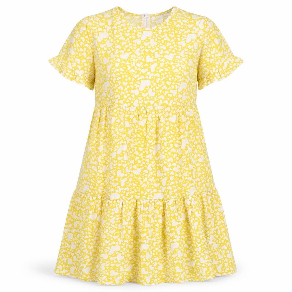 SheIn Womens Yellow Geometric Polyester Fit & Flare  Size S  Round Neck  - heart pattern