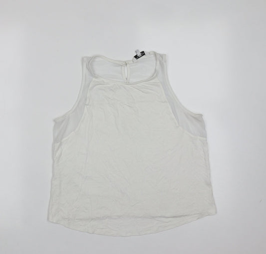 New Look Womens White  Viscose Basic Tank Size 14 Round Neck - mesh detail
